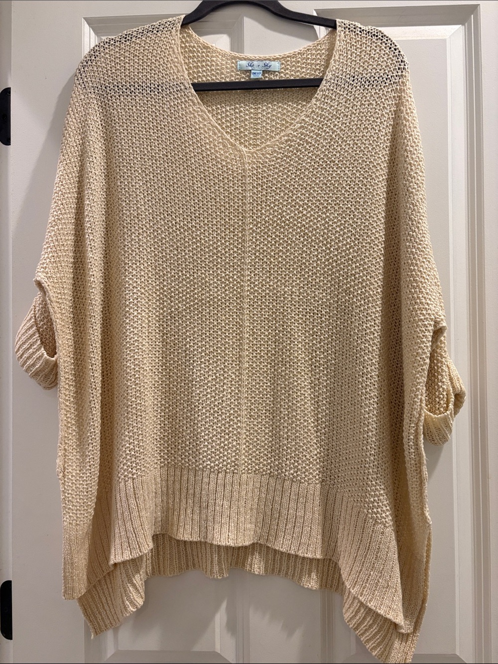 She + Sky Cream Oversized V-Neck Knit Sweater